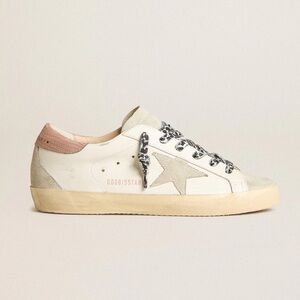 Golden Goose Super-Star ice-gray star pink lizard-print heel tab Swarovski